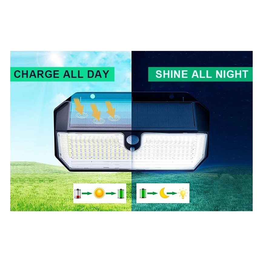 Viking - LED Solárne nástenné svietidlo so senzorom LED/2W/3,7V IP65 6000K 2200 mAh