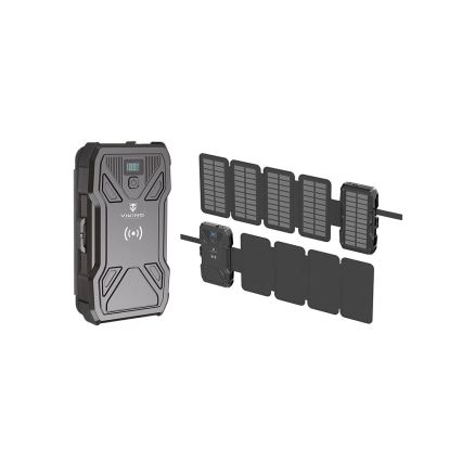Viking - powerbanka s LED svietidlom, bezdrôtovým nabíjaním a solárnym panelom Power Delivery 22,5 W/10000 mAh