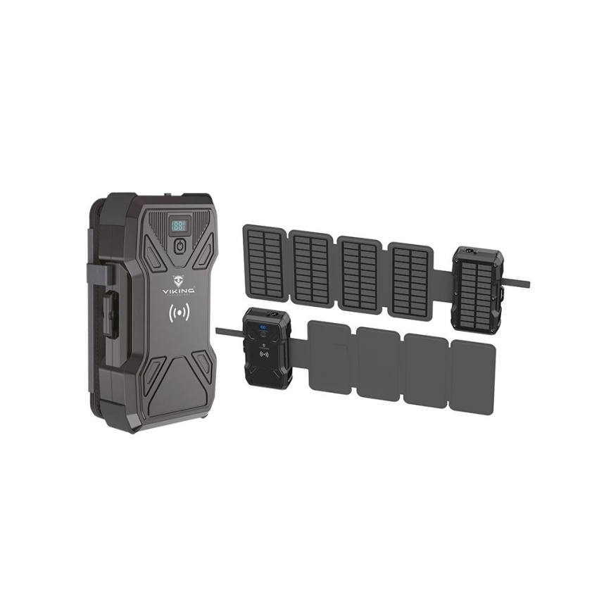 Viking - Powerbanka s LED svietidlom, bezdrôtovým nabíjaním a solárnym panelom Power Delivery 22,5W/30000 mAh