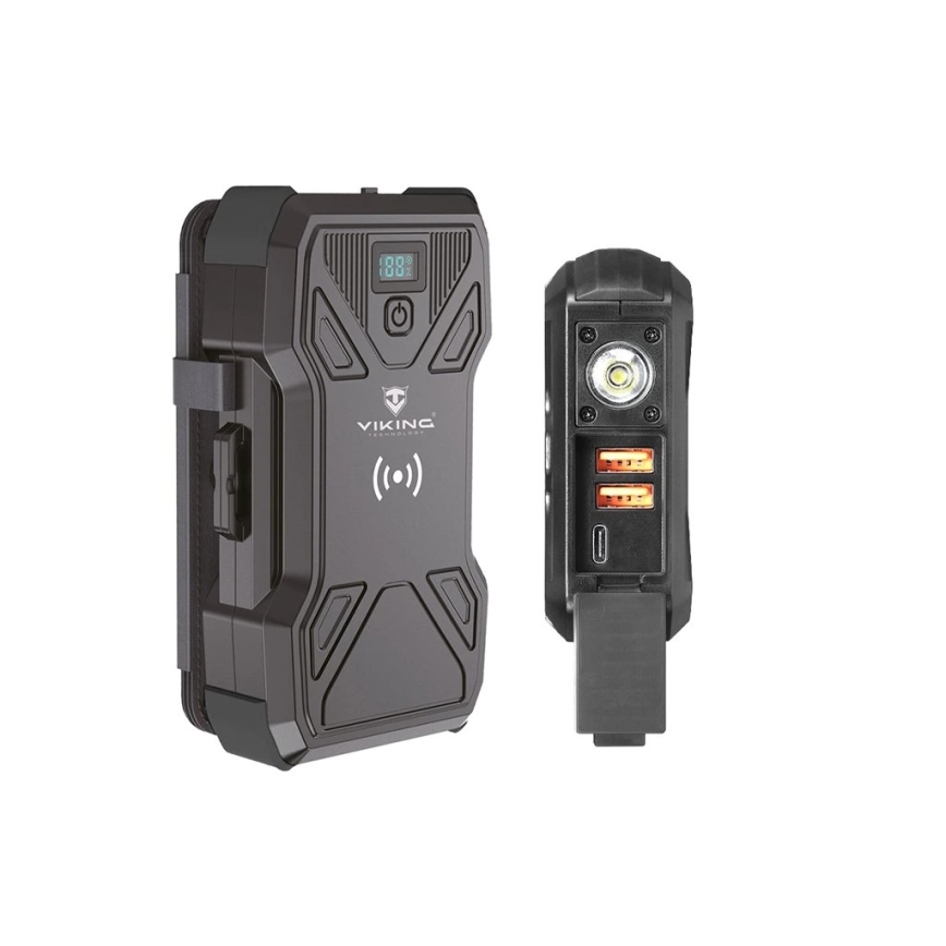 Viking - Powerbanka s LED svietidlom, bezdrôtovým nabíjaním a solárnym panelom Power Delivery 22,5W/30000 mAh