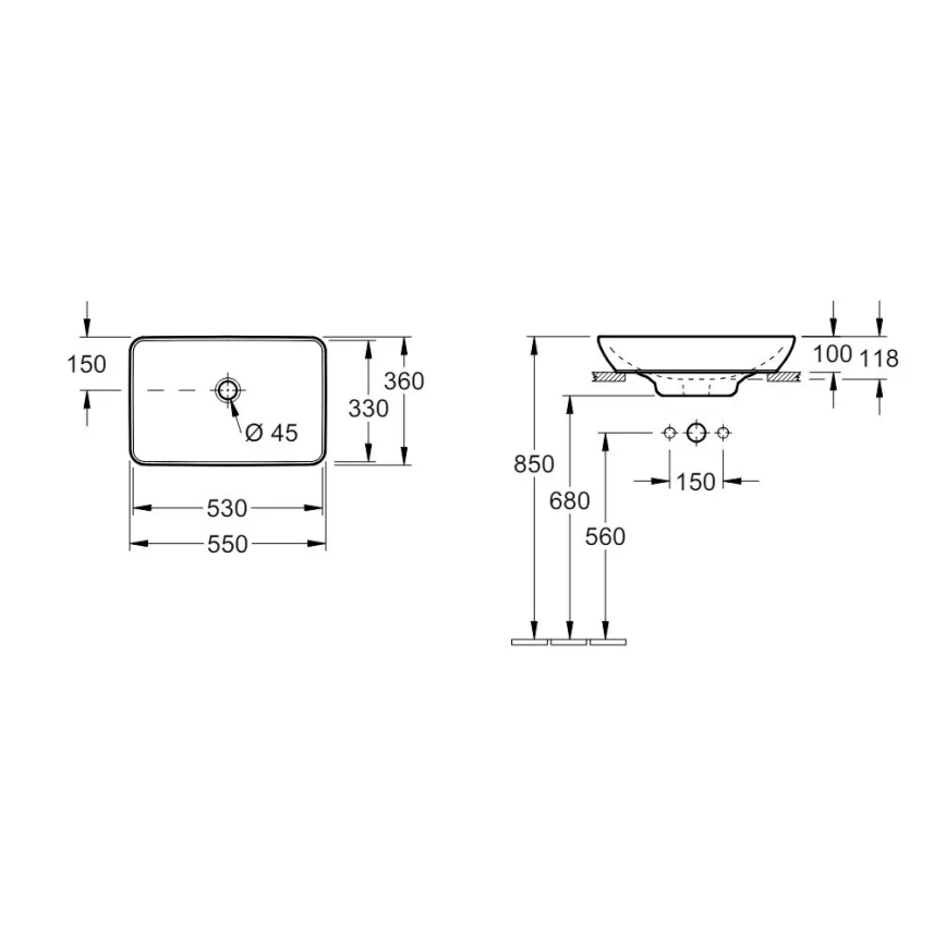 Villeroy & Boch 411355R1 - Umývadlo na dosku VENTICELLO 55,5x36 cm keramika/biela