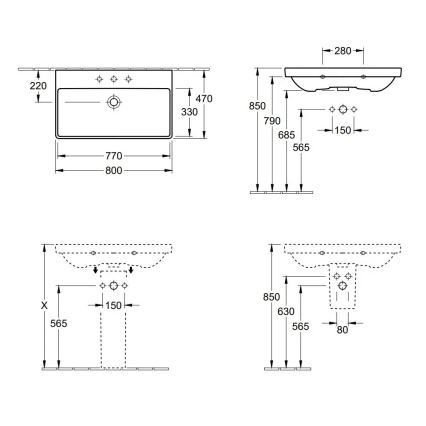 Villeroy & Boch 41568001 - Závesné umývadlo AVENTO 80x47 cm keramika/biela