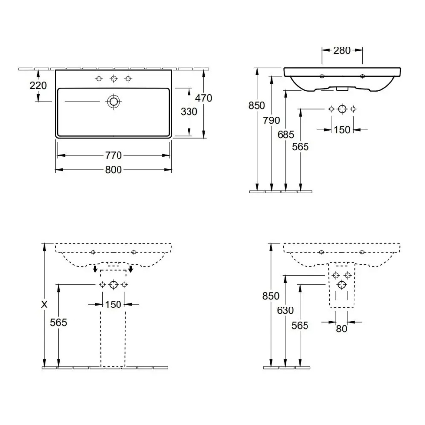 Villeroy & Boch 41568001 - Závesné umývadlo AVENTO 80x47 cm keramika/biela