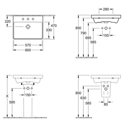 Villeroy & Boch 41586001 - Závesné umývadlo AVENTO 60x47 cm keramika/biela