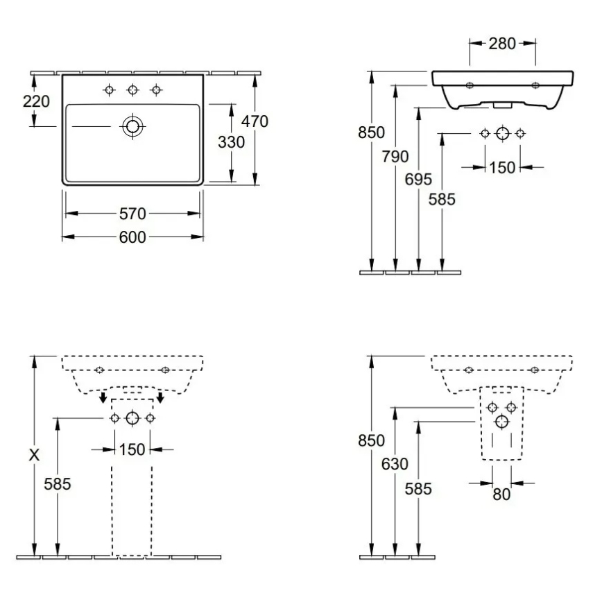 Villeroy & Boch 41586001 - Závesné umývadlo AVENTO 60x47 cm keramika/biela