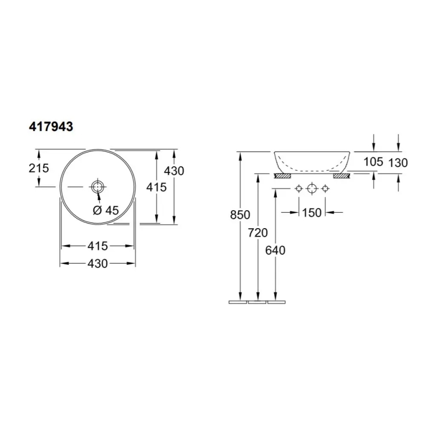 Villeroy & Boch 417943R1 - Umývadlo na dosku ARTIS priemer 43 cm keramika/biela