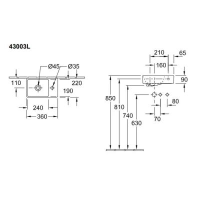 Villeroy & Boch 43003L01 - Závesné umývadlo AVENTO 36x22 cm keramika/biela