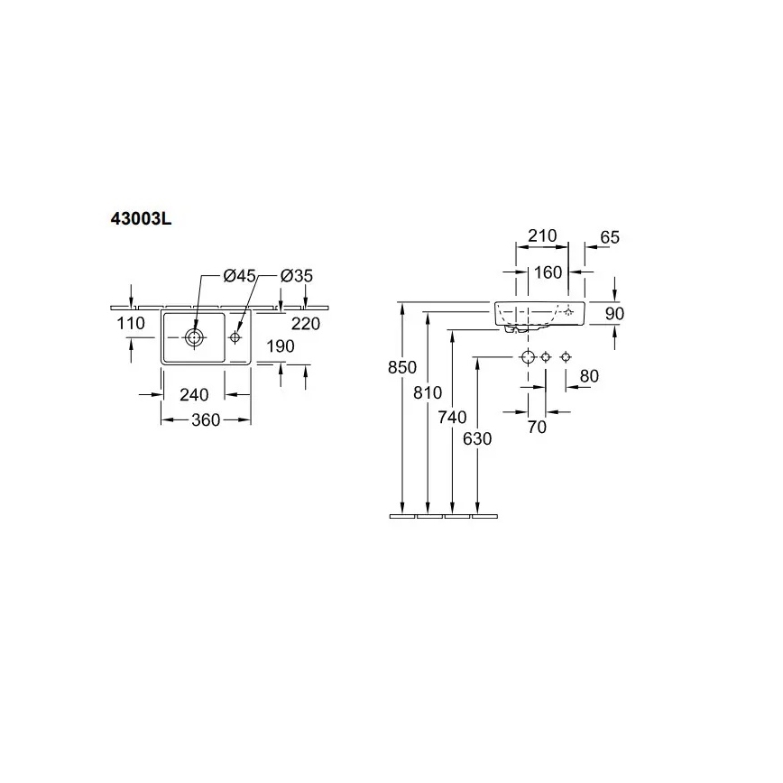 Villeroy & Boch 43003L01 - Závesné umývadlo AVENTO 36x22 cm keramika/biela