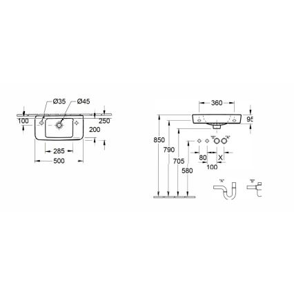 Villeroy & Boch 4342L501 - Závesné umývadlo O.NOVO 50x25 cm keramika/biela