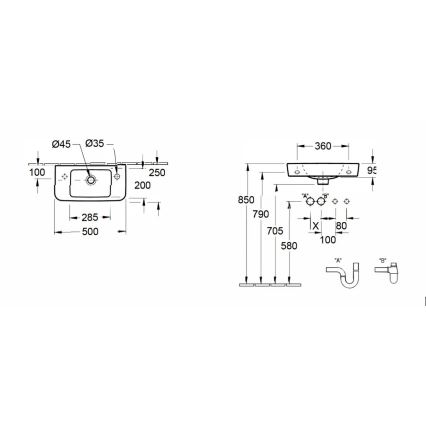 Villeroy & Boch 4342R501 - Závesné umývadlo O.NOVO 50x25 cm keramika/biela
