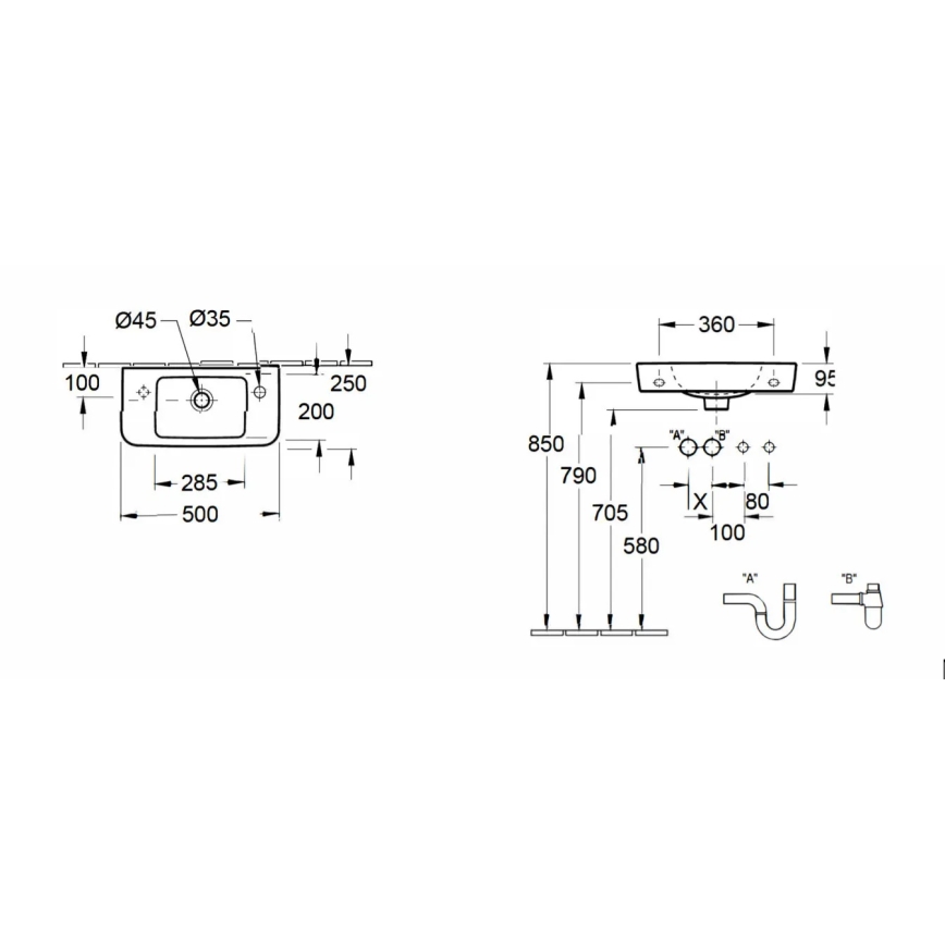 Villeroy & Boch 4342R501 - Závesné umývadlo O.NOVO 50x25 cm keramika/biela