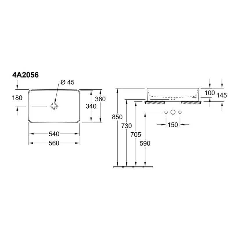 Villeroy & Boch 4A205601 - Umývadlo na dosku COLLARO 56x36 cm keramika/biela