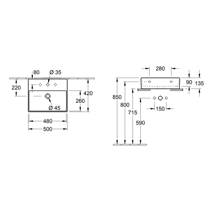 Villeroy & Boch 4A225G01 - Závesné umývadlo/na dosku MEMENTO 50x42cm keramika/biela