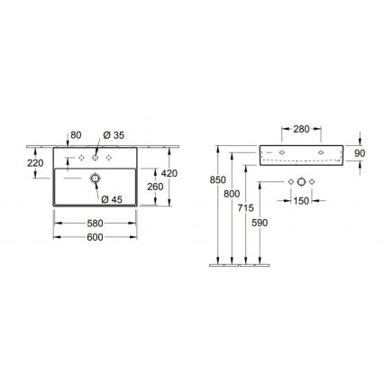 Villeroy & Boch 4A226001 - Závesné umývadlo MEMENTO 60x42 cm keramika/biela