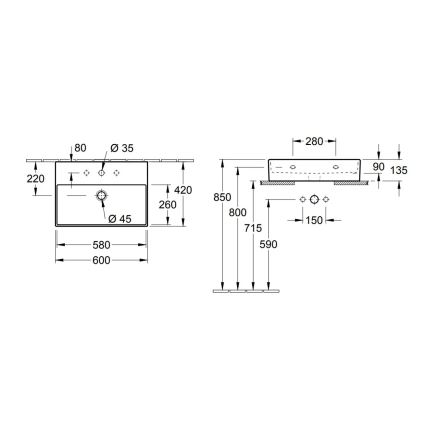 Villeroy & Boch 4A226G01 - Závesné umývadlo/na dosku MEMENTO 60x42 cm keramika/biela