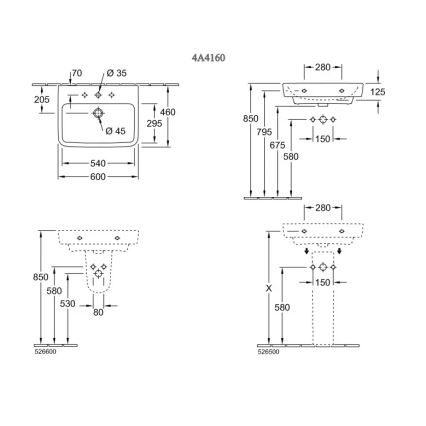 Villeroy & Boch 4A416001 - Závesné umývadlo O.NOVO 60x46 cm keramika/biela