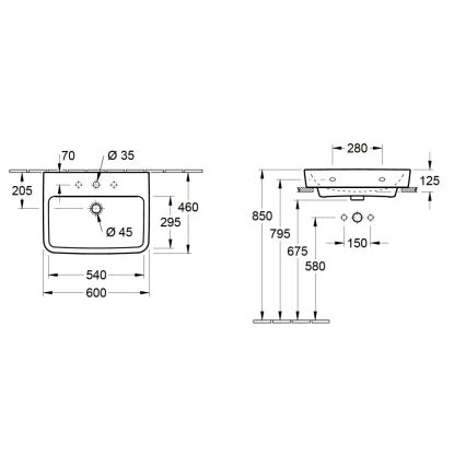 Villeroy & Boch 4A416G01 - Závesné umývadlo O.NOVO 60x46 cm keramika/biela