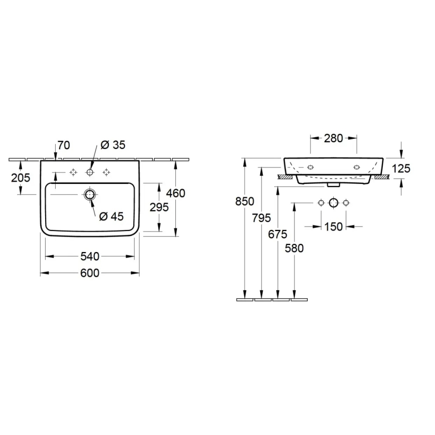 Villeroy & Boch 4A416G01 - Závesné umývadlo O.NOVO 60x46 cm keramika/biela