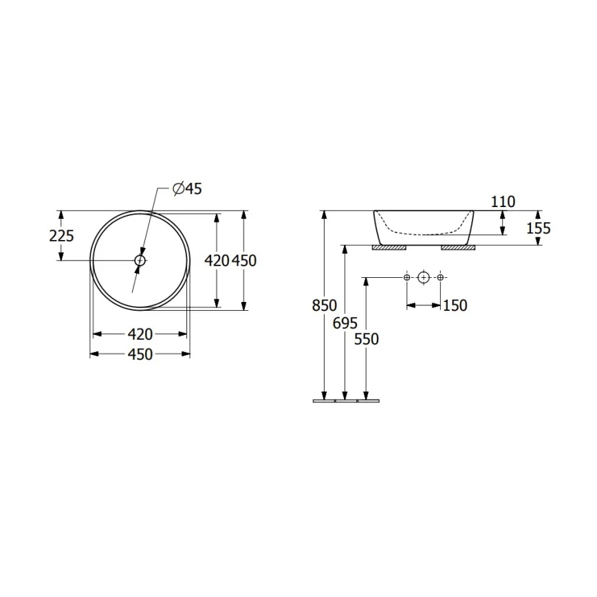 Villeroy & Boch 5A254501 - Umývadlo na dosku ARCHITECTURA Ø 45 cm keramika/biela