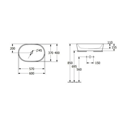 Villeroy & Boch 5A266001 - Umývadlo na dosku ARCHITECTURA 60x40 cm keramika/biela