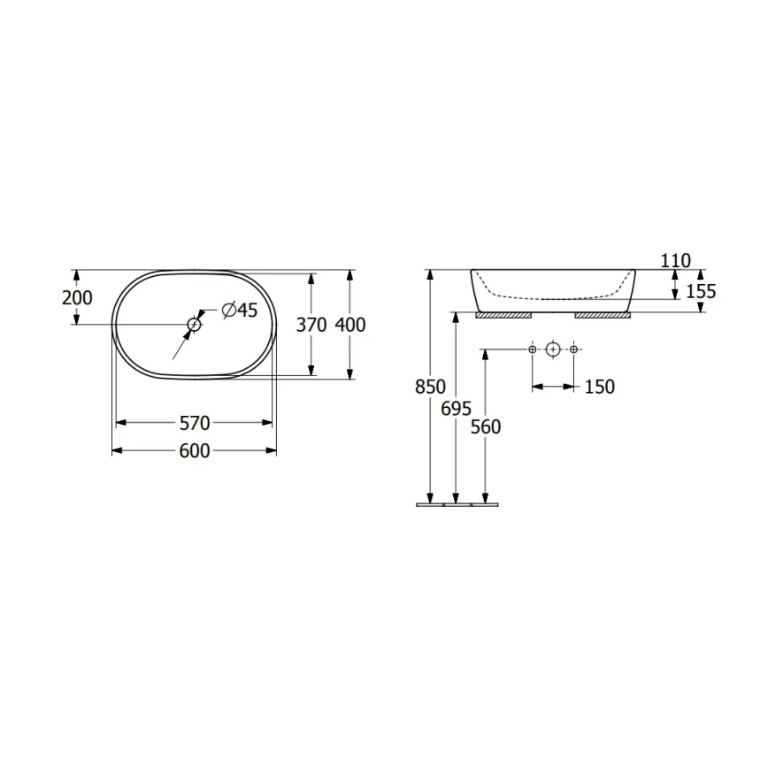 Villeroy & Boch 5A266001 - Umývadlo na dosku ARCHITECTURA 60x40 cm keramika/biela