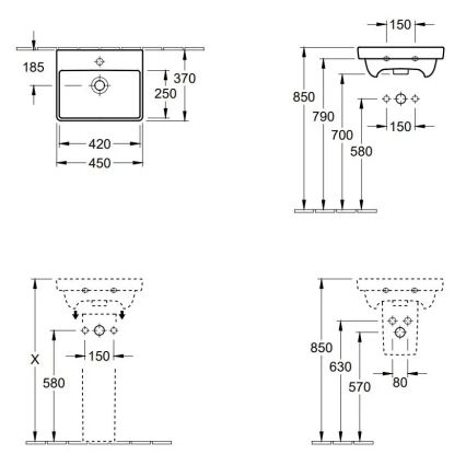 Villeroy & Boch 73584501 - Závesné umývadlo AVENTO 45x37 cm keramika/biela