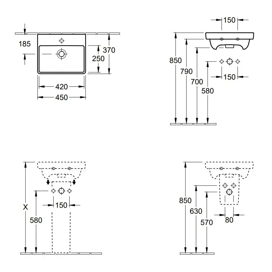 Villeroy & Boch 73584501 - Závesné umývadlo AVENTO 45x37 cm keramika/biela