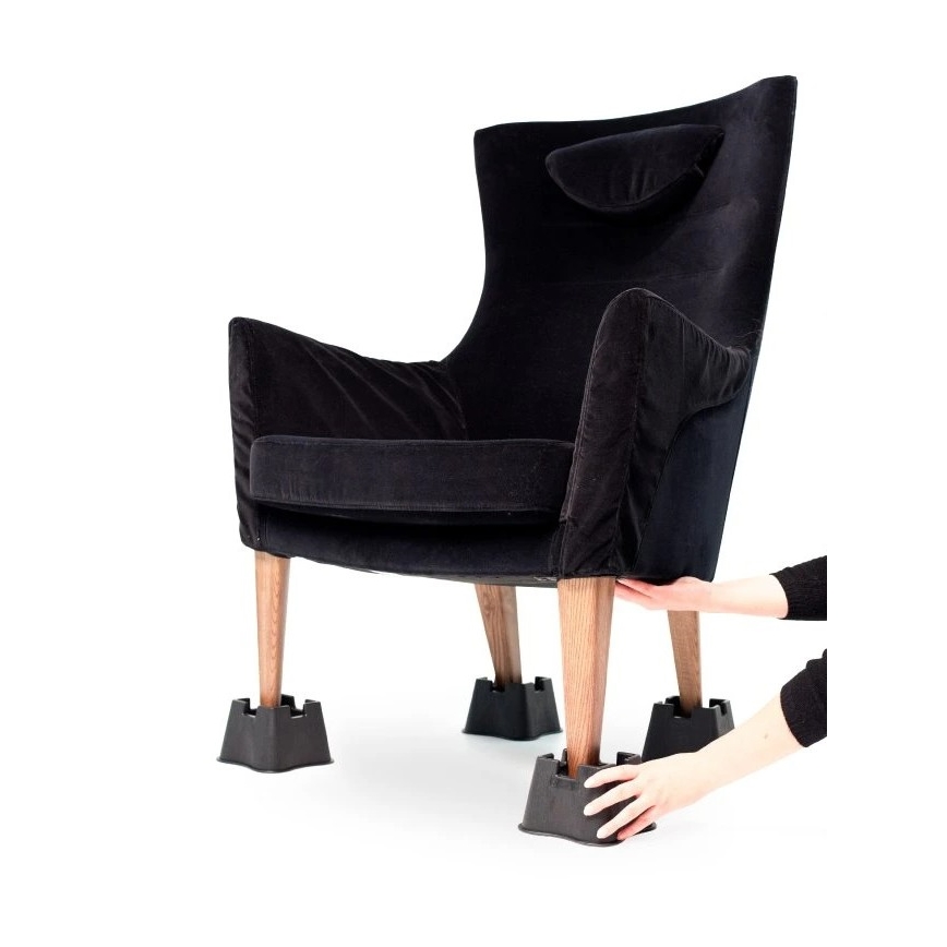 Vitility - SADA 4x nástavcov na zvýšenie postele 7 cm čierne