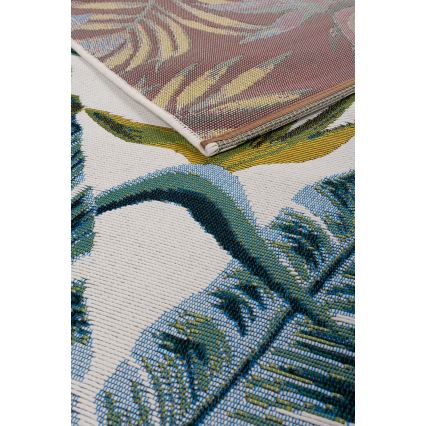 Vonkajší koberec CAPPUCCINO 120x180 cm tyrkysový/listový vzor