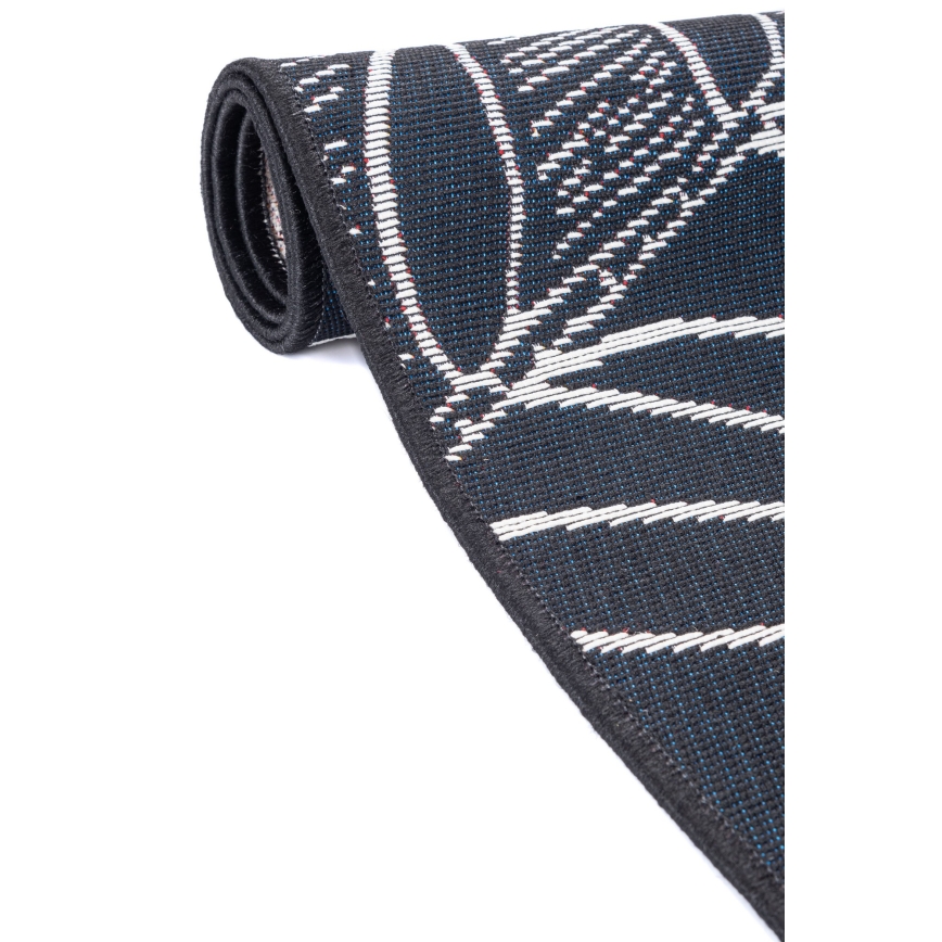 Vonkajší koberec JUNGLE 160x220 cm čierno-biely s listovým vzorom