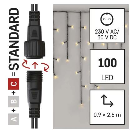 Vonkajší LED reťaz 100xLED/2,5x0,9m IP44 teplá biela