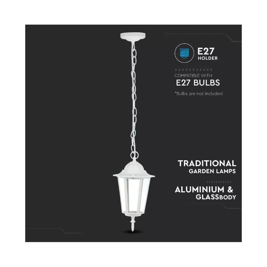 Vonkajší luster na reťazi 1xE27/40W/230V IP44 biela