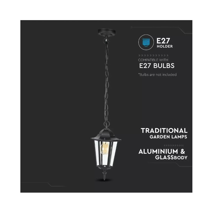 Vonkajší luster na reťazi 1xE27/40W/230V IP44 čierna