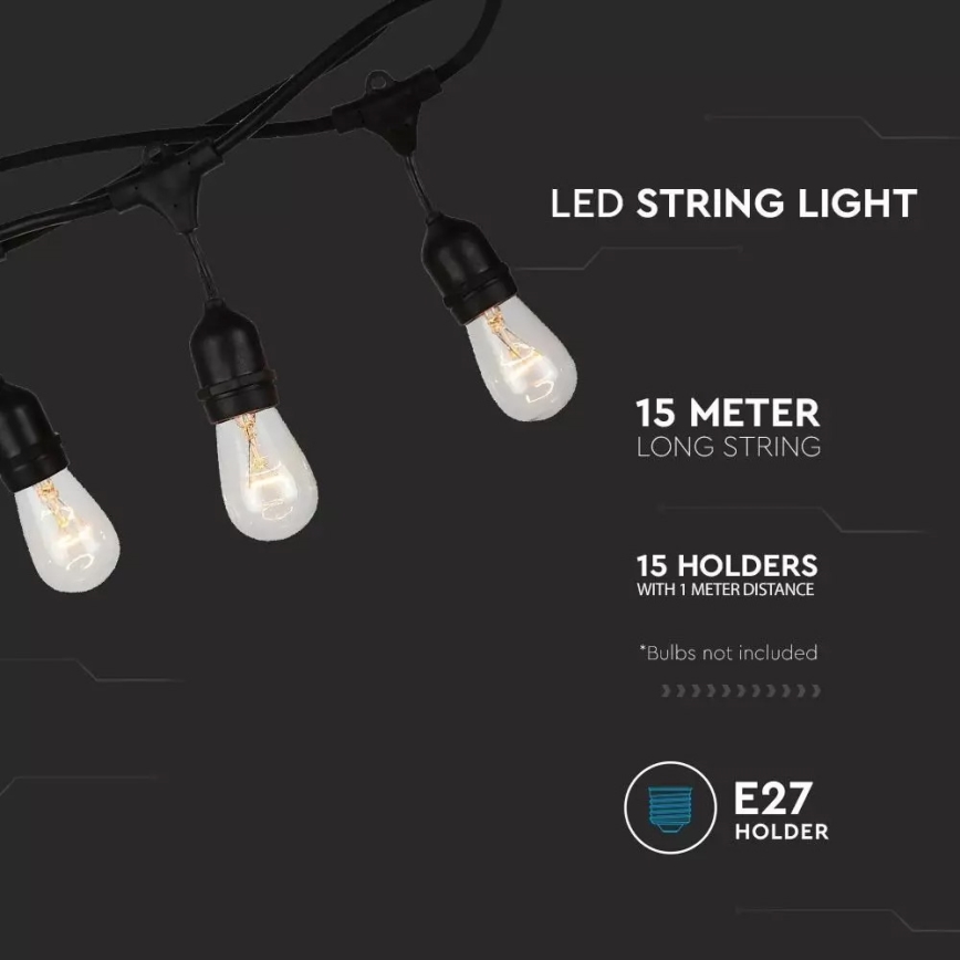 Vonkajší reťazec STRING 15m 15xE27/25W/230V IP54
