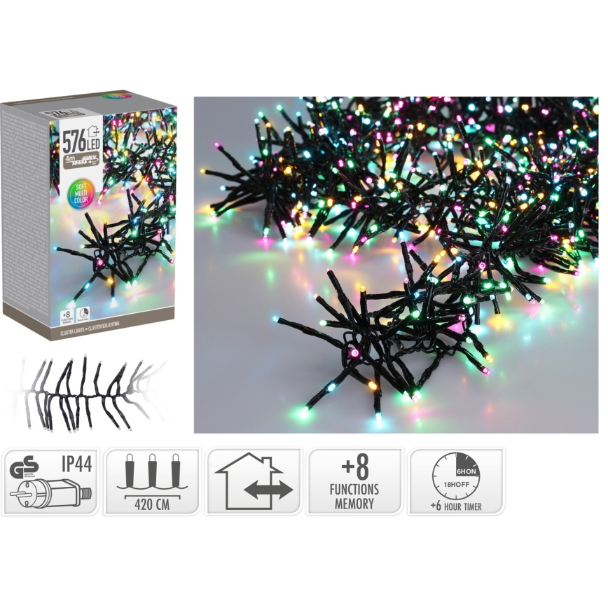 Vonkajší vianočný LED reťaz 576xLED/230V/8 funkcií 7,2 m IP44 viacfarebná