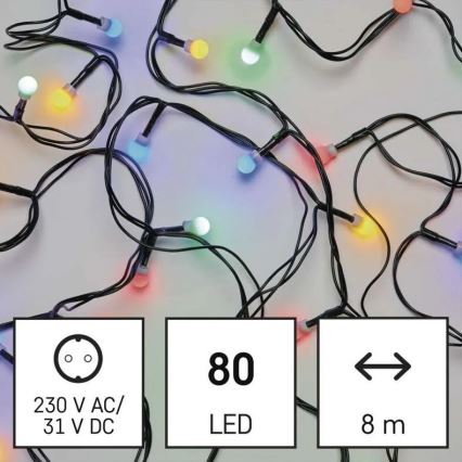 Vonkajší vianočný LED reťazec 80xLED/8 funkcií 13 m viacfarebný IP44