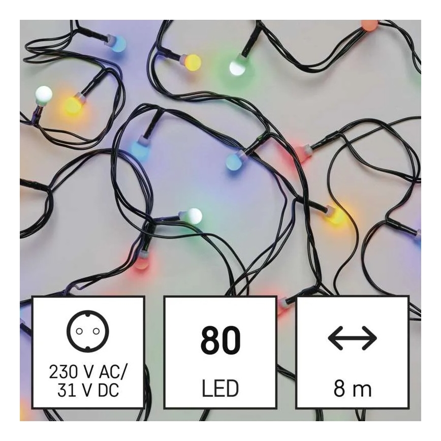 Vonkajší vianočný LED reťazec 80xLED/8 funkcií 13 m viacfarebný IP44