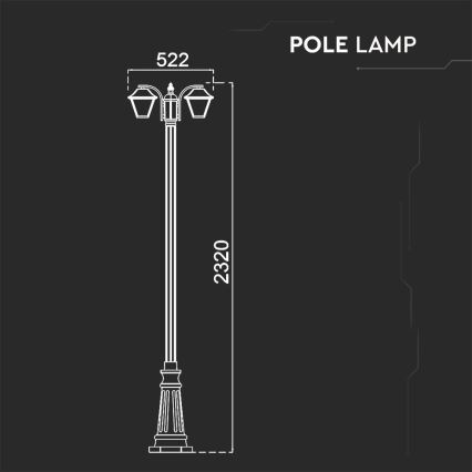 Vonkajšia lampa 2xE27/60W/230V IP44 232 cm čierna