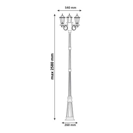 Vonkajšia lampa 3xE27/20W/230V IP43 2,58 m čierna