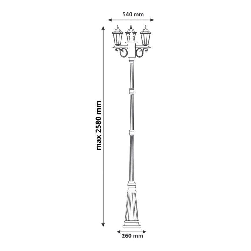 Vonkajšia lampa 3xE27/20W/230V IP43 2,58 m čierna