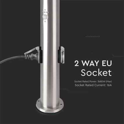 Vonkajšia lampa so senzorom + 2 zásuvkami SCHUKO 1xE27/60W/230V IP44 60cm matný chróm