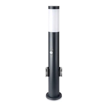Vonkajšia lampa so senzorom a 2 zásuvkami SCHUKO 1xE27/60W/230V IP44 60cm antracit