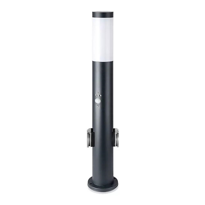 Vonkajšia lampa so senzorom a 2 zásuvkami SCHUKO 1xE27/60W/230V IP44 60cm čierna