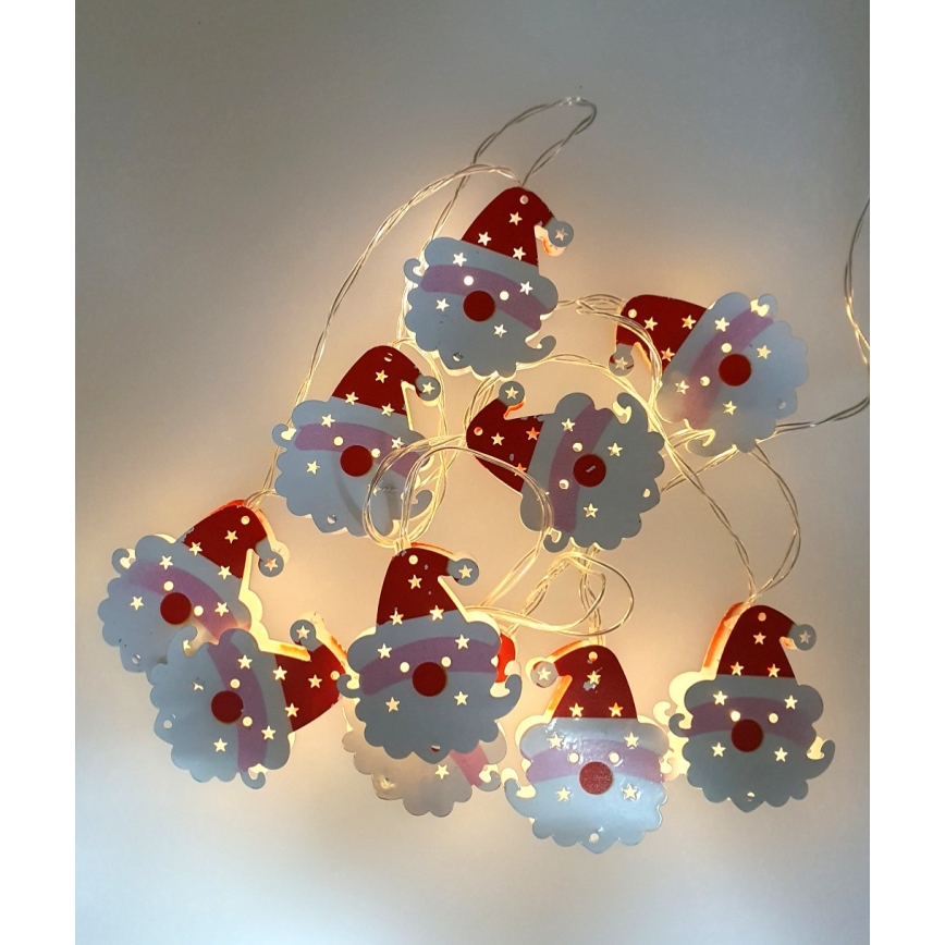 Vonkajšia LED svetelná reťaz, 10× LED / 2× AA, 1,65 m, IP44, teplá biela — Santa