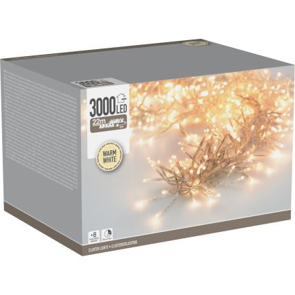 Vonkajšia LED vianočná reťaz 3000xLED/230V/8 funkcií 24,8 m IP44 teplá biela