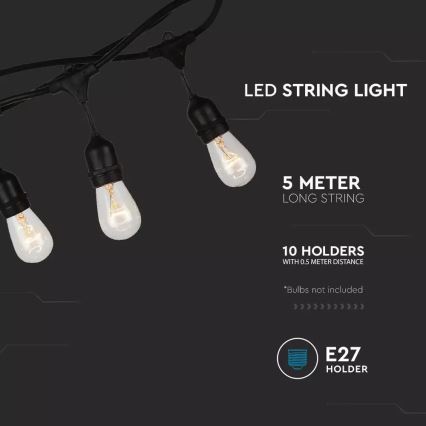 Vonkajšia reťaz STRING 5m 10xE27/40W/230V IP54