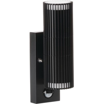 Vonkajšie nástenné bodové svietidlo so senzorom pohybu a súmraku RADILO 2xGU10/11W/230V IP44 čierne