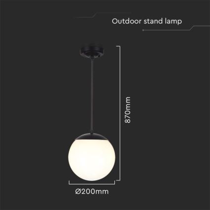 Vonkajšie závesné svietidlo na lane 1xE27/60W/230V pr. 20 cm IP44 čierne