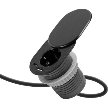 Vstavaná zásuvka s posuvným viečkom 1 zásuvka + USB-C + USB-A čierna