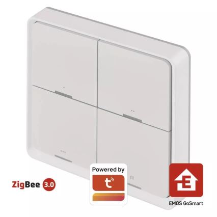 Vypínač 4-tlačidlový GoSmart 1xCR2430 Tuya biela